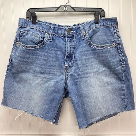 BKE Buckle Seth Cut Off Shorts Mens 36 Denim Blue Jean Short Distress Light Wash - Picture 1 of 11
